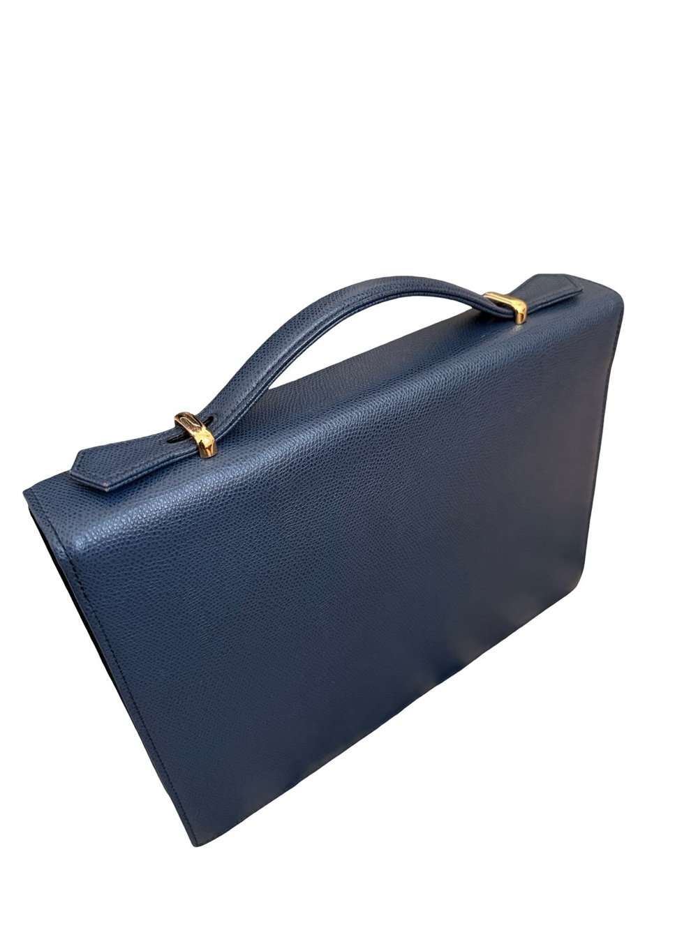 Vintage Yves Saint Laurent Navy Blue Leather Briefcase Top Handle Bag YSL - Picture 3 of 15